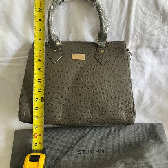 Authentic ST JOHN Pebble Ostrich Leather Satchel - Picture 9 of 13